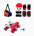 JJ JONEX Unisex Tenacity Adjustable Rollerderbywheel Skates Combo (Skates+Helmet+Knee Pad+Elbow Pad +Skates Gloves + Key+Bag) Suitable (Myc) (Age 6-11 (Meduim)), Red