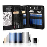 AGPTEK 41PCS Drawing Pencils (with 1 Drawing Notebook), Drawing Pencils Charcoal Graphite Pencils Including Sticks, Knife, Extender, Sharpener and Carrying Case