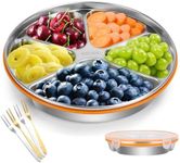 VAlinks Divided Serving Tray with Lid SUS 304 Snackle Box Reusable Veggie Tray Lunch Containers with 4 Forks Stainless Steel Snack Platter for Picnic Party and Travel（5 Compartments