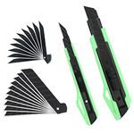 MANUFORE 2 Pack Green Snap-Off Utility Knife 9mm 30 Degree Knife and 18mm Knife Set with 20pcs Black Blades for Cutting Paper, Cardboard