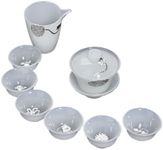 JZHMZGCJZZSYXGS-1538 白玉瓷功夫茶杯 teacup 三才碗镶嵌银鱼 White Jade Travel Tea Set 白瓷茶具一壶六杯公道杯品茗杯套装