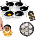 Eggssentials Egg Poacher | Stainless Steel Poaching Rack | 6 Poached Egg Maker Cups PFOA Free Nonstick | 9 inch Diameter Egg Steamer Rack Fits Many sized Pans Skillets …