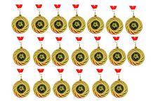 Tro Show Pack of 20,Man of the match football Gold Medal, 50mm with red white blue ribbon Free Engraving(PGS0270)