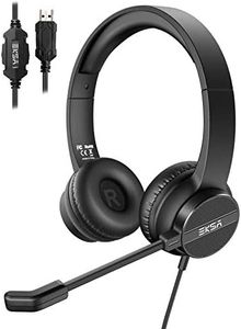 EKSA Wired Headset with Noise Cancelling Microphone, On Ear USB Computer Headsets with Volume & Mic Mute Button, Lightweight Headphones for PC Laptop Call Center Work Office Skype