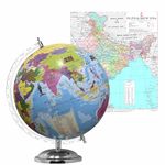 GLOBE DADDY 8 Inch Size Educational Learning World Globe with 2 set of Charts (70 X 100 cm) World Globe for Upsc Aspirants Kids Students and Geograpghy Knowledge Office Gift Item