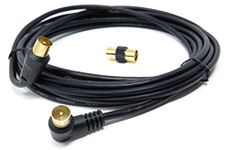 DRUT 4m TV RF Right Angle Male to Male Aerial Antenna Coaxial Cable With Female to Female Coupler Gold Connectors 75 ohm, 3C2V (13ft, Black)