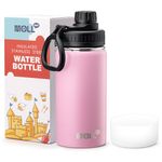 Mollcity Kids Water Bottle for School 12 oz Stainless Steel Double Wall Vacuum Insulated Sports Water Bottle Leak Proof-Reusable Metal Flask with Silicone Boot for Travel, BPA-Free(Purple Pink)