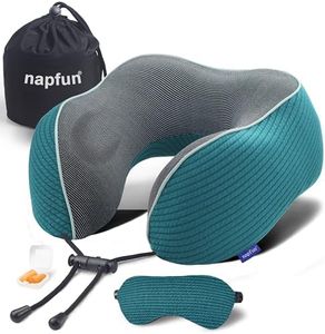 napfun Neck Pillow for Traveling, Upgraded Travel Neck Pillow for Airplane 100% Pure Memory Foam Travel Pillow for Flight Headrest Sleep, Portable Plane Accessories, Luxury Sets (Optional), Teal