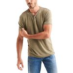 Lucky Brand Men's Venice Burnout Notch Neck Tee Shirt T, Dark Olive, Medium