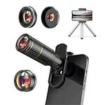 Phone Camera Lens Kit 4 in 1, Kopfus Attachment Cellphone Lens, 22X Telephoto Lens, 205° Fisheye Lens, 4K HD 0.67X Wide Angle Lens, 25X Macro Lens, Compatible with all iPhones and Android Smart phone