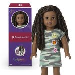 American Girl Truly Me 18-inch Doll #123 with Brown Eyes, Black-Brown Tendrils, Deep Skin, Camo T-Shirt Dress, for Ages 6+