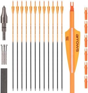 GQT 30inch Carbon Arrow with Removable Tips for Target Practice, Archery Hunting Arrows for Compound & Recurve & Traditional Bow(Pack of 12) (Orange)