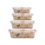 Femora Borosilicate Glass Food Storage Container with Air Vent Lid, Rectangular, 140 ML, 400 ML, 620 ML, 1000 ML, Set of 4