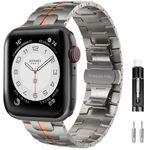 Chemailon Stainless Steel Watch Band Compatible with Apple Watch 49mm 45mm 44mm 42mm, Solid Metal Strap with Folding Clasp for iWatch Series 9/8/7/6/5/4/3/2/1/Ultra/Ultra 2 for Men Women【Orange】