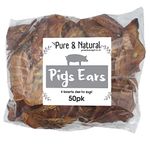 Pure & Natural Pigs Ears for Dogs - 100% Natural Dog Chews, Nutritious & Healthy Dog Treats for Large Dogs to Puppes, Premium Pig Ears - 50 Pack