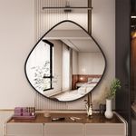 ALFA Design Irregular Wall Mounted Mirror Asymmetric Oval Small Decorative Mirror Framed Hanging Mirrors for Home Farmhouse Entryway Porch Housewarming 24 inch Mirror (Black)