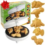 Dinosaur Mini Waffle Maker- 5 Different 3D Shaped Dinos in Minutes- Special Breakfast for Kids, Adults w Cool Novelty Pancakes, Electric NonStick Waffler Iron, Valentines Gift for Him or Dessert Treat
