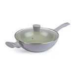 Salter Earth 28cm Wok Pan – Healthy Ceramic Non-Stick Coating, PFAS-Free Induction Cookware, Small Aluminium Stir-Fry, Easy Clean, PFOA/PTFE-Free Cooking, Stay Cool Handle, Green
