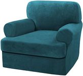 H.VERSAILTEX Sofa Cover 2 Piece T Cushion Armchair Slipcovers Velvet Couch Cover Furniture Protector Stretch T Cushion Sofa Covers for 1 Cushion Couch with 1 Individual T Cushion Covers, Deep Teal