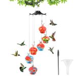 Wind Chime Hummingbird Feeder, Unique Hand Blown Glass Hummingbird Feeders for Outdoors Hanging, Charming Wind Chimes Hummingbird Feeder for Window Garden Patio Decor, Hummingbird Gifts(Multicolor)