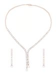 ZAVERI PEARLS Rose Gold Dazzling Cubic Zirconia Contemporary Party Bling Lariat Necklace & Earring Set For Women-ZPFK16146