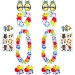 HBell 14pcs Hawaiian Leis Pineapple Sunglasses Set,Hawaiian Garland Fancy Dress Tropical Flower Necklace Headbands Wristbands for Hawaii Summer Beach Garden Party Decoration