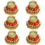 Gadinfashion™ Decorative Diya Tealight Candle Holder/Diwali Decoration/Office Decoration Set of 6 Red & Gold, Metal