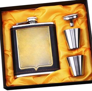 Shot Flask 7oz - Stainless Steel Funnel and Shot Glasses Flask Set(Classic Shield) - Hip Flask for Whiskey and Spirits, Used for Camping Climbing Hiking Picnic