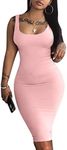 LAGSHIAN Women's Sexy Bodycon Tank Dress Sleeveless Basic Midi Club Dresses, Pink, Medium