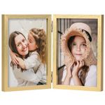 ORIVAN 5x7 Double Picture Frames Hinged Folding Photo Frames with Glass Vertical Stand Frames (Gold)