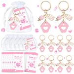 BUYWUMORE 12 Sets Baby Shower Favors Pink Footprint Keychains Gifts with Bottle Lollipop White Organza Bags and Thank You Tags for It's a Girl Decorations Baby Shower Party Supplies (PINK)