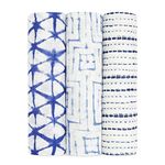 aden + anais Silky Soft Swaddle Baby Blanket, Viscose Bamboo Muslin, Large 47 X 47 inch, 3 Pack, Indigo, Blue
