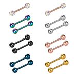 VCMART 14pcs 14G 12mm Tongue Rings Nipple Straight Barbells Surgical Steel Body Piercing Jewelry