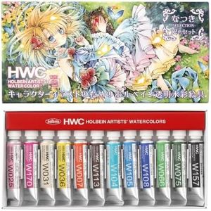 Holbein x Natsuki 03497 Transparent Watercolor Paint W497, 0.2 fl oz (5 ml), Set of 12 Colors