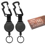 Retractable Key Chain, Badge Holder Reel, Heavy Duty Badge Reel with Steel Cable, Multitool Carabiner for Key Holder, Black, 2Pcs