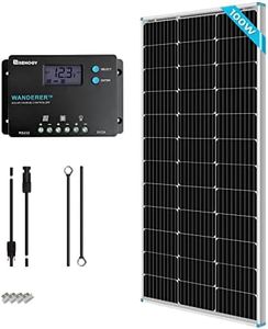Renogy 100W Solar Panel Kit 12V RV Solar Panel System Off-Grid with 10A PWM Charge Controller Charging for 12V/24v Battery,Suitable for Camper Travel Trailer RV