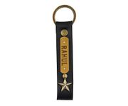 The Junket Personalized PU Leather Keychain for Boys and Girls | Personalized keychain with charm and name tag | robust and long-lasting unisex gift with metal ring (Black)