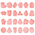 24pcs Christmas Cookie Cutters, Gingerbread Man, Snowman, Elk, Bells Personalized Cookie Stamp Set Buscuit Cutter Baking Accessories for Making Desserts