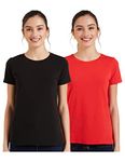 Amazon Brand - Symbol Women's Solid Regular Fit Half Sleeve T-Shirt (RN-PO2-COMBO1-Black & Red-L) (Combo Pack of 2)