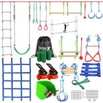 Dripex Outdoor Play Ninja Warrior Obstacle Course for Kids - 50FT×2 Double Slackline for Toddler Climbing, Kids Outdoor Play Equipment with 10 Ninja Line Accessories Jungle Gym Playset for Backyard