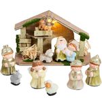 JOYIN Christmas Lighted Nativity Set, Xmas Little Nativity Playset Includes LED Manger and 8 Figurines, Miniature Toys for Kids Toddlers Xmas Gift, Party Decorations Tabletop