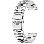 Kai Tian 18mm Silver Premium Stainless Steel Watch Band Mesh Watch Strap for Men Women, Double Locks Deployment Clasp Watch Bracelet Replacement Metal Band