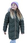 Mountain Warehouse Galaxy Fleece Lined Kids Padded Jacket - Water Resistant Girls & Boys Puffer Coat with Faux Fur Hood- For Autumn, Winter, Travelling, Hiking Dark Khaki Kids Size 7-8 Years