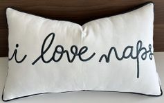 EURASIA DECOR I Love Naps 12x20 Embroidered Decorative Lumbar Accent Throw Pillow Cover-Ivory