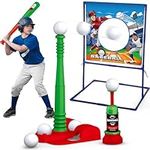 VATOS T Ball Sets for Kids 3-5, Kids Teeball Toy Sets with Baseball Target Fixed & Ejection Baseball Batting Tee 6pcs Baseballs, Adjustable Height Teeball Batting Tee Outdoor Toys Gifts for Boys 3-12