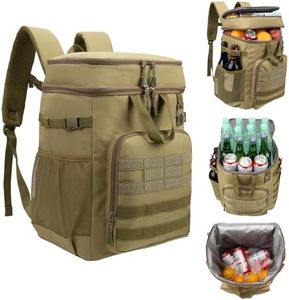 onedayHI 42L Tactical Cooler Backpack, 45/55 Cans Backpack Cooler Insulated Leak Proof, 2 Insulated Department Portable Soft Lunch Cooler Bag, Ice Chest Backpack for Hiking Camping Beach Picnic, Khaki