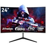 Gawfolk 24 Inch Curved PC Gaming Monitors 180hz, FHD 1080p 1ms without Bezel, freesync, 100% sRGB，178 ° Angle View HDMI DisplayPort, Compatible with Mural VESA75*75MM - Black