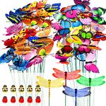 SNAILGARDEN 60 Pcs Garden Butterflies Stakes Set,Garden Butterflies Dragonflies Stakes,Ladybug Bee Ornaments on Sticks for Patio Plant Garden Party Lawn Yard Decoration