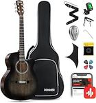 Donner Acoustic Guitar 4/4 Beginner Guitar Starter Bundle Kit 40 Inch Cutaway with Pickup Bag Tuner Capo Strap Mini Jumbo for Adult Travel Teen Right Hand Black