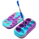 KUVIS 34ml Silicone Wax Containers 6+1 Multi Compartment Non-stick Food Storage Jar with Carving Tool (Purple Blue Grey)